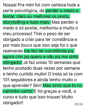 Depoimento de aluno no WhatsApp 6